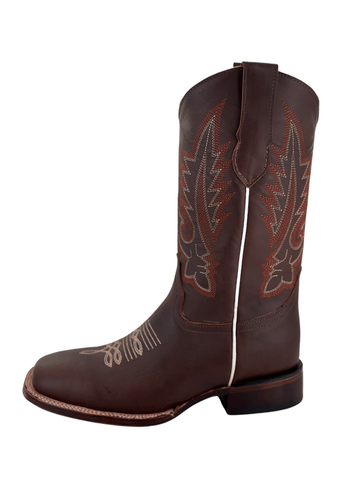 Women's Brown with Flames Leather Sole Square Toe Rodeo Boot