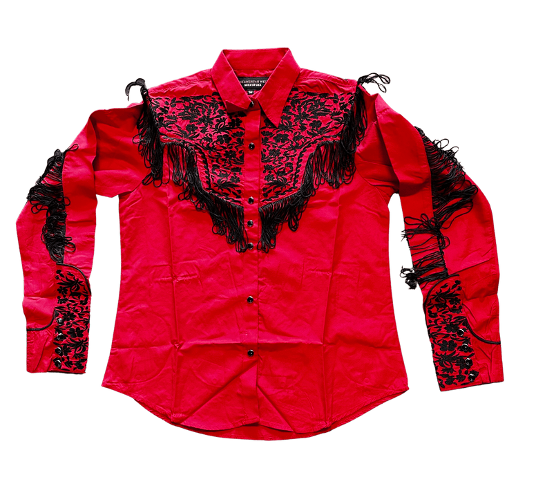Women's Red and Black with Fringes Western Shirt