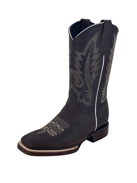 Women's Dark Brown with Flames Leather Sole Square Toe Rodeo Boot