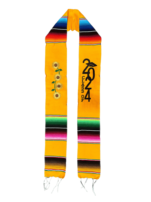 "Class of 2024” Yellow with Sunflowers Multicolor Sarape Graduation Stole