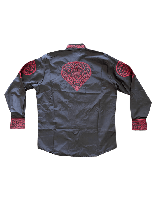 Black with Red Embroidered Intricate Design Charro Shirt