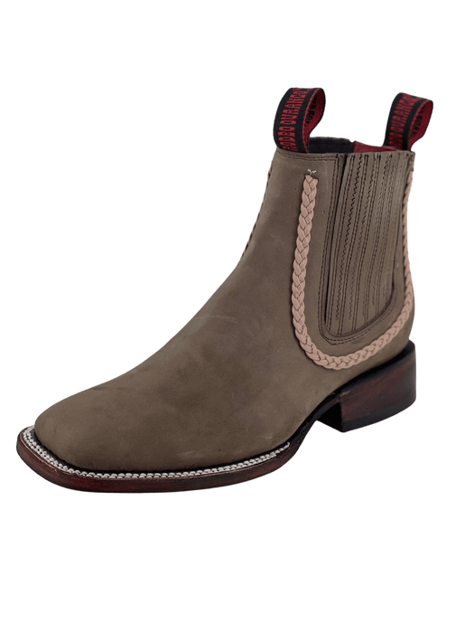 Women's Solid Arena Nobuck with Trenza Square Toe Leather Sole Botin Rodeo