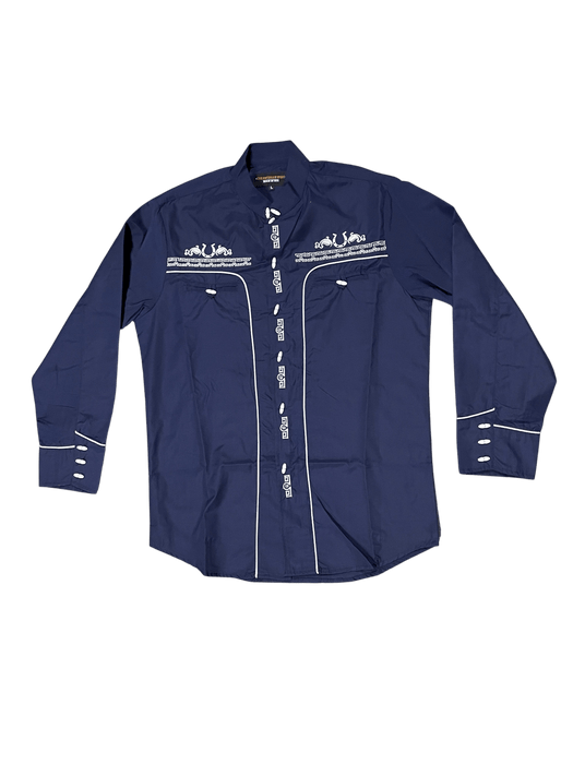 Navy Blue Traditional Charro Shirt