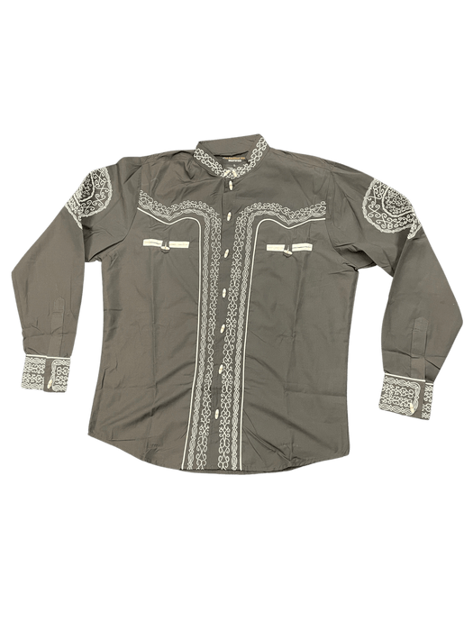 Brown with Beige Embroidered Intricate Design Charro Shirt