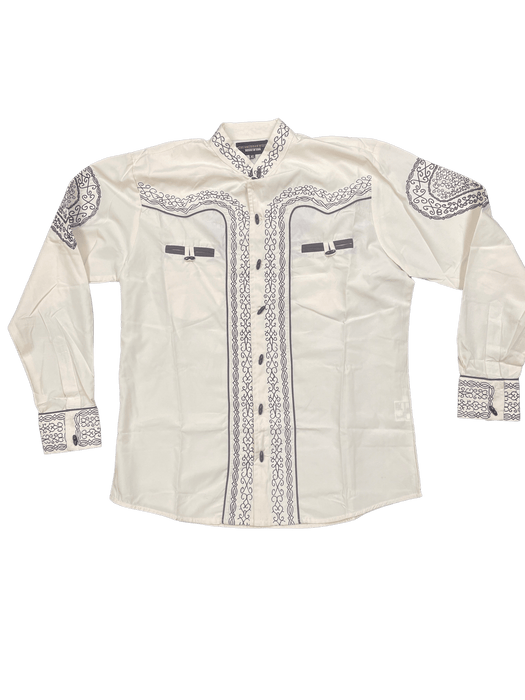 Beige with Brown Embroidered Intricate Design Charro Shirt