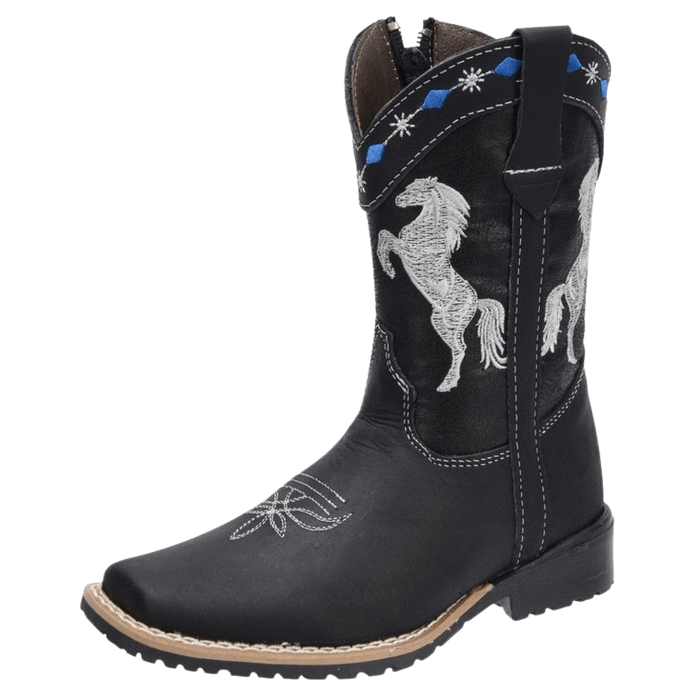 Boys' Black with Standing Horse Square Toe Rodeo Boot