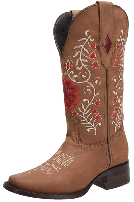 Women’s Tan Crazy with Red Flowers Square Toe Rodeo Boot