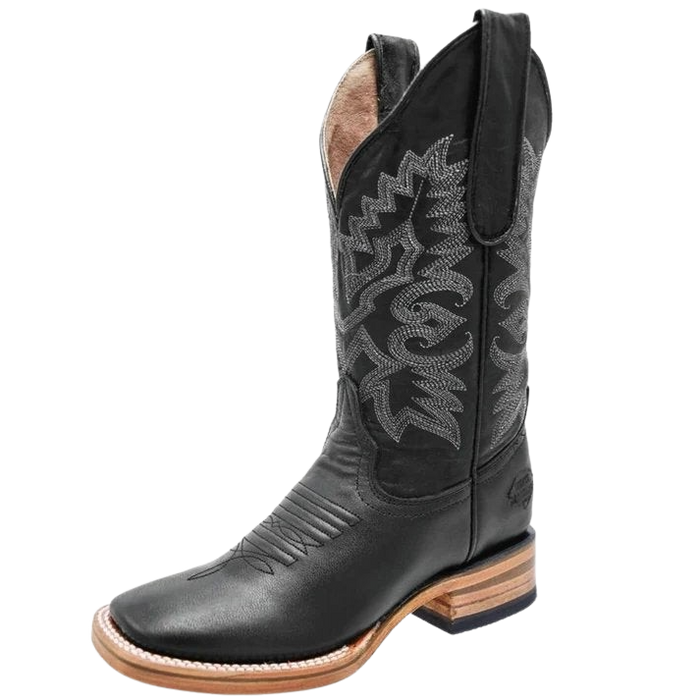 Women's Plain Black Leather Square Toe Rodeo Boot