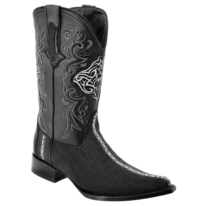 Black Snip Toe Mantarraya / Stingray Completa Leather Boot