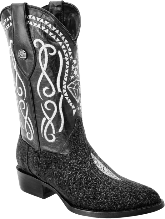 Black Round Toe Mantarraya / Stingray Sencilla Leather Boot