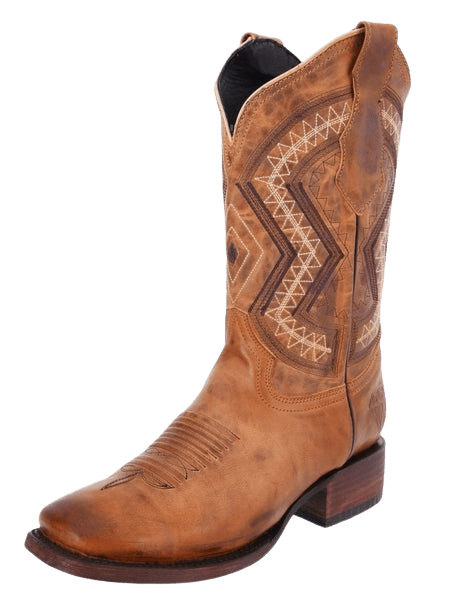 Honey with Intricate Designed Tube Square Toe Rodeo Boot