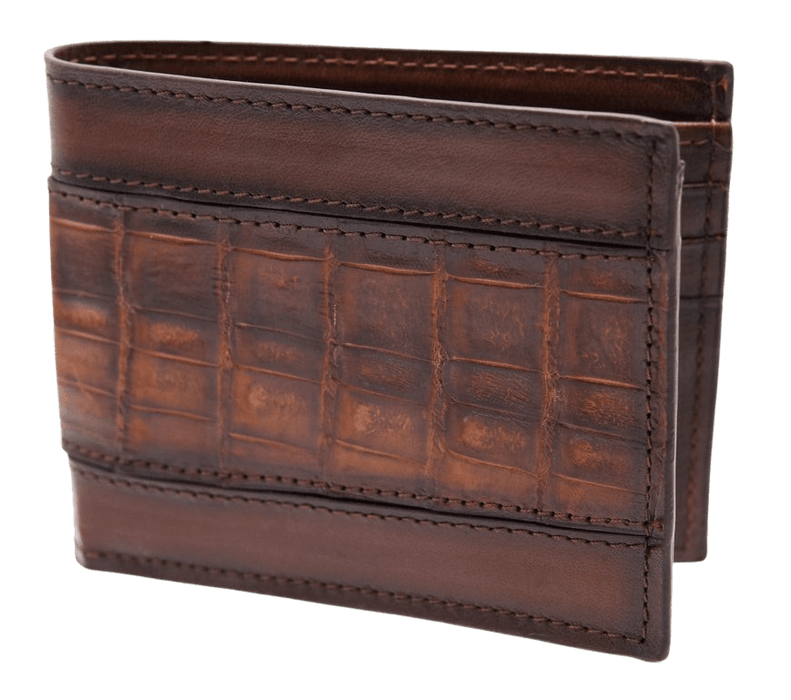 Brown Bifold Crocodile Woven Leather Wallet