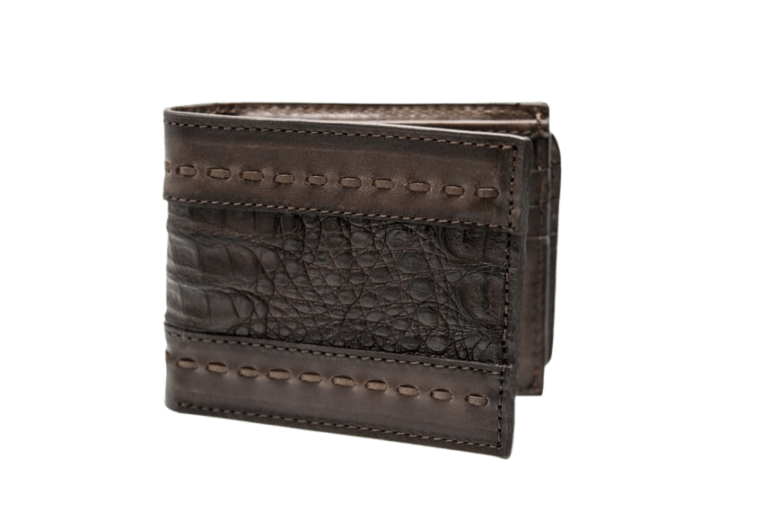 Brown Bifold Crocodile Woven V2 Leather Wallet
