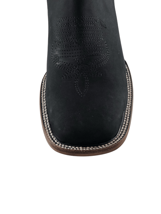 Black Square Toe Nobuck Leather Sole Botin Rodeo