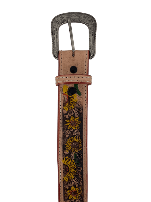 Women’s Natural Hand-painted Sunflowers Leather Belt