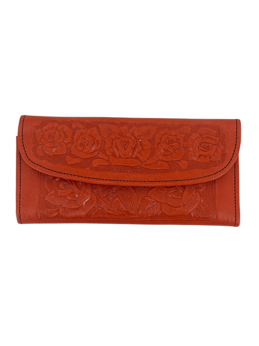 Bright Orange Printed Roses Leather Wallet