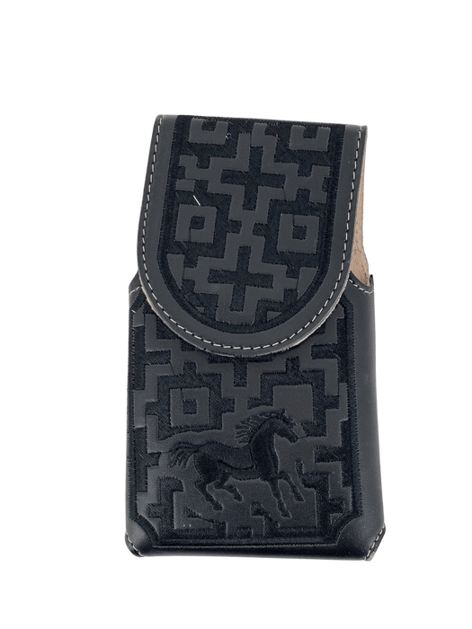 Black and Black Dancing Horse V3 Silk Thread Leather Phone Case