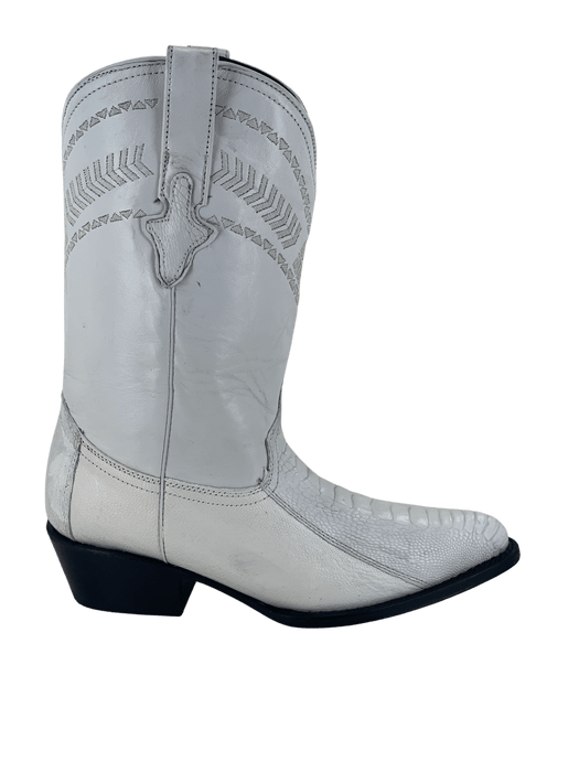 White Roper Round Toe Ostrich Leg Leather Boot
