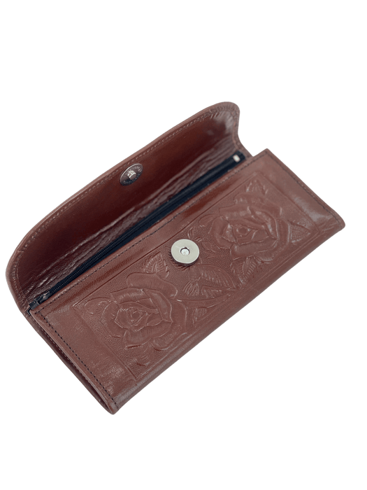 Light Brown Printed Roses Leather Wallet