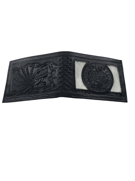 Black Aztec Calendar with Cow Hair Leather Wallet