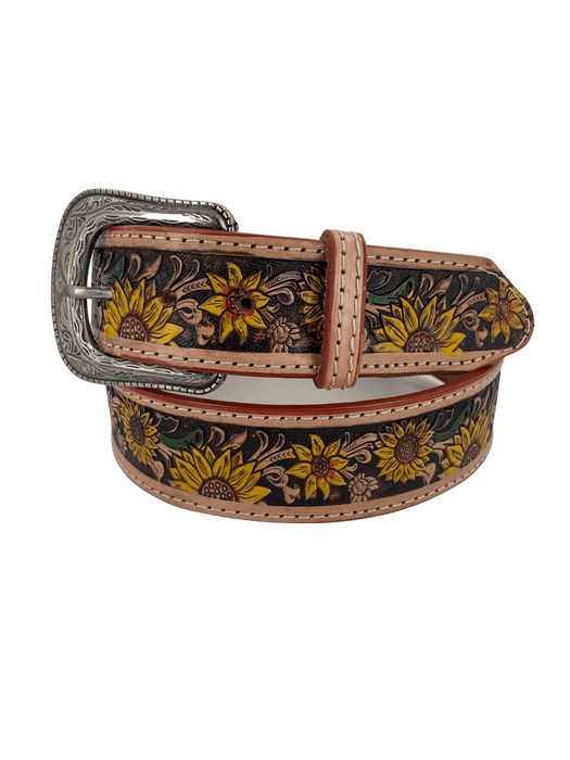 Women’s Natural Hand-painted Sunflowers Leather Belt