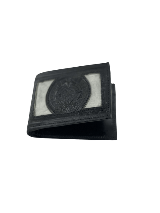 Black Aztec Calendar with Cow Hair Leather Wallet