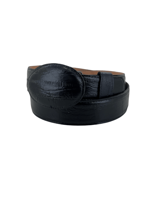 Black Anguila Print Leather Belt