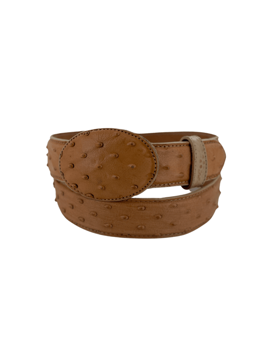 Tan Ostrich Print Leather Belt