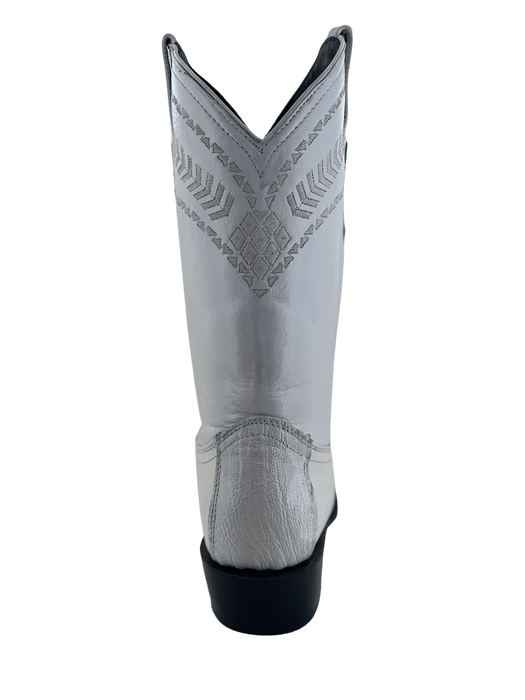 White Roper Round Toe Ostrich Leg Leather Boot