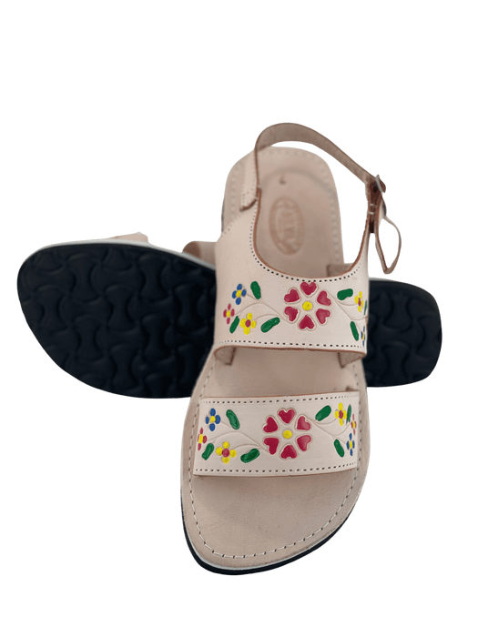 Leather Sandal - Natural Double Flower