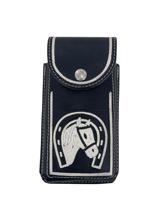 Black Horse Head in Horseshoe Piteado Leather Phone Case