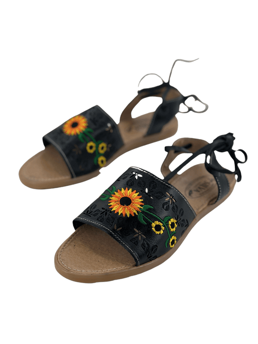 Black Open Toe Sunflower Wrap Around Heel Huarache