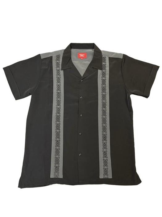 Black and Dark Grey Two-Tone Collared Guayabera Shirt