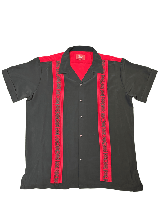 Black and Red Two-Tone Collared Guayabera Shirt