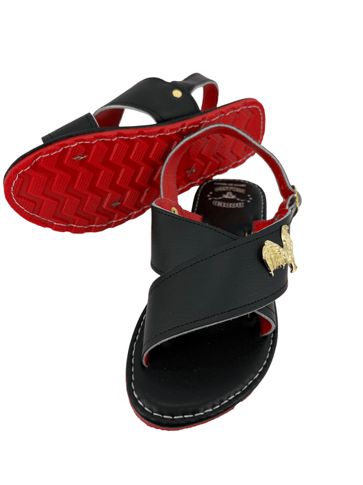 Black "Pin Rooster" with Suela Roja Huarache Cruzado