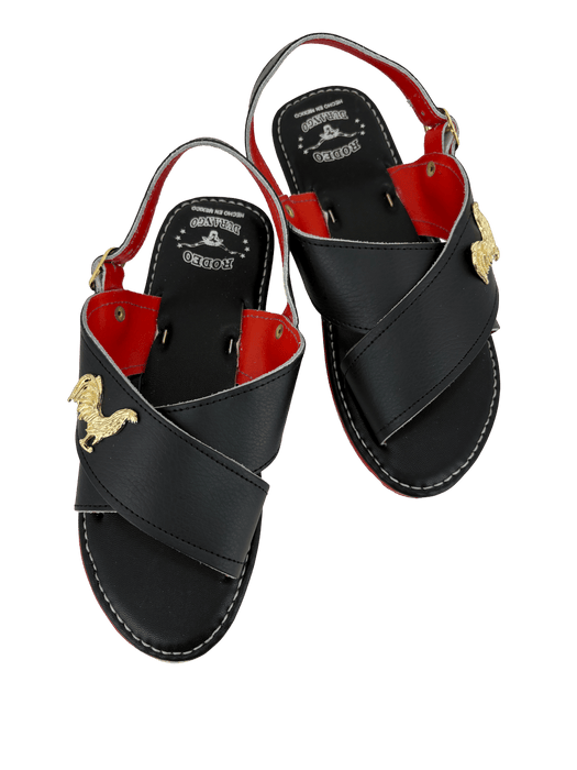 Black "Pin Rooster" with Suela Roja Huarache Cruzado