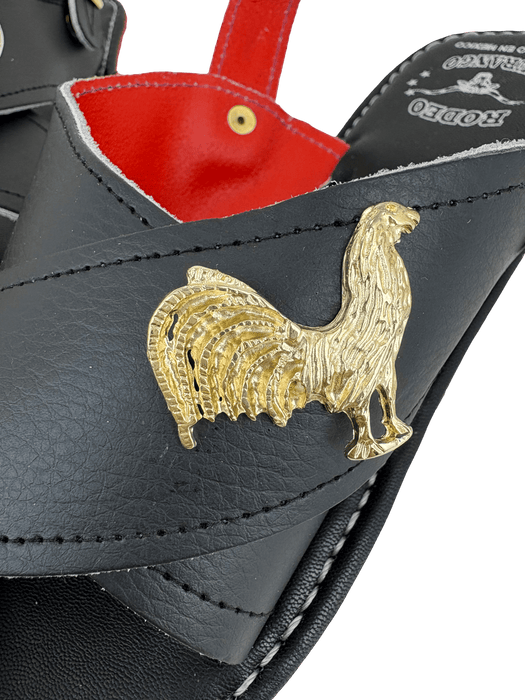 Black "Pin Rooster" with Suela Roja Huarache Cruzado
