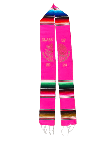 "Class of 2024” Pink "Escudo de Mexico Multicolor Sarape Graduation Stole