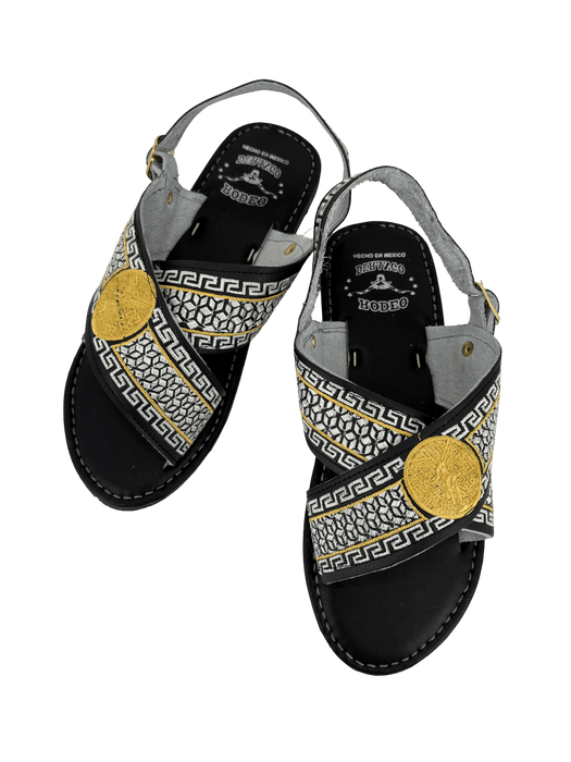Black and White with Gold "El Centenario" Silk Thread Cruzado Huarache