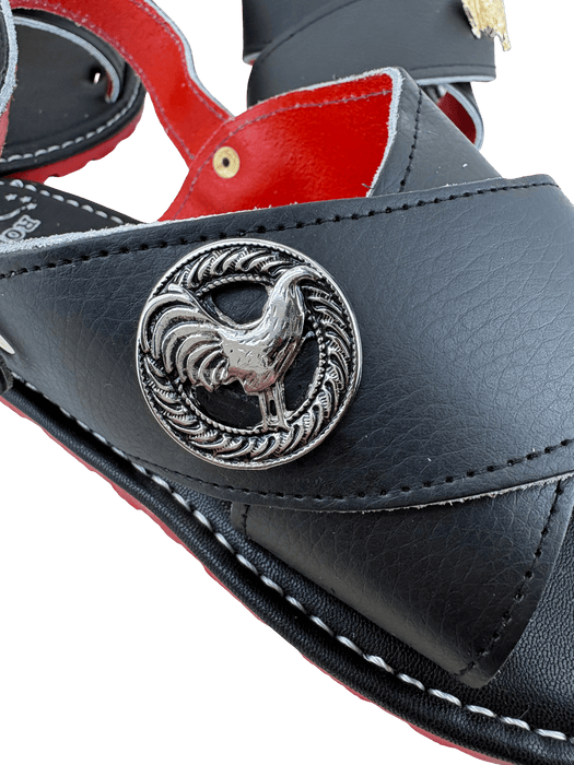 Black "Pin Rooster" with Suela Roja Huarache Cruzado