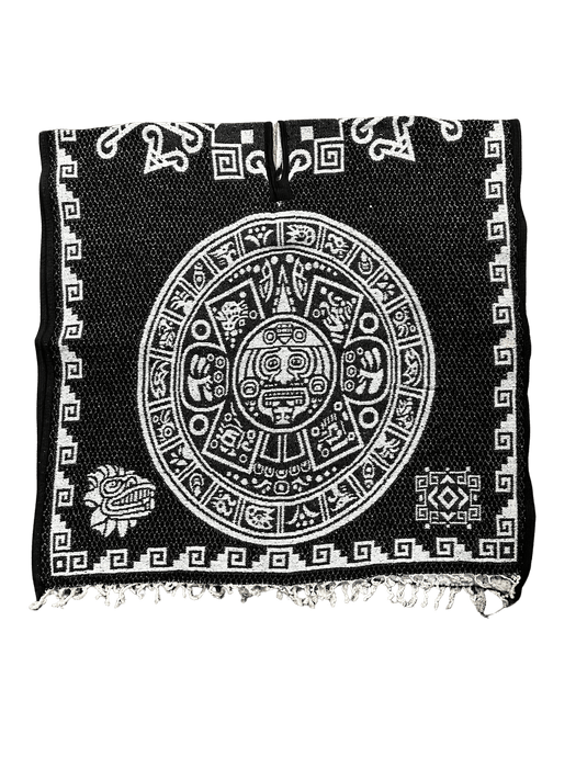 Black and White Aztec Calendar with Aztec Warrior Poncho/Gaban