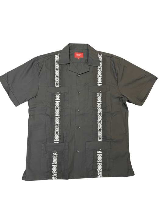 Black with White Retro Tone Collared Guayabera Shirt
