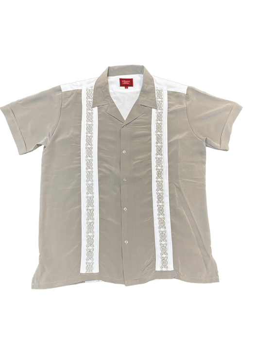 Light Grey and White Two-Tone Collared Guayabera Shirt