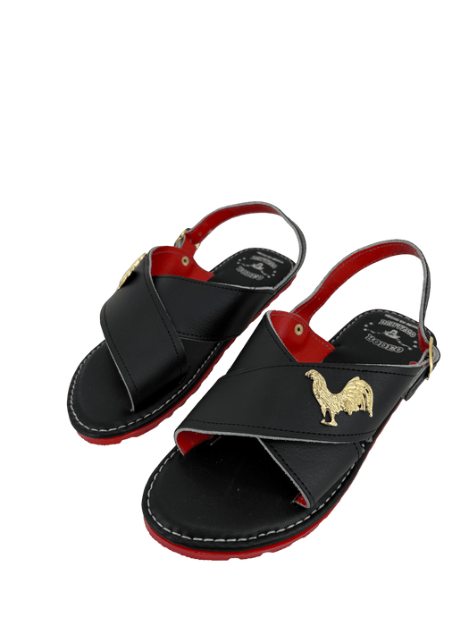 Black "Pin Rooster" with Suela Roja Huarache Cruzado