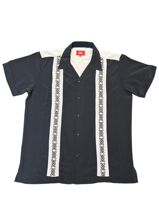 Black and White Two-Tone Collared Guayabera Shirt