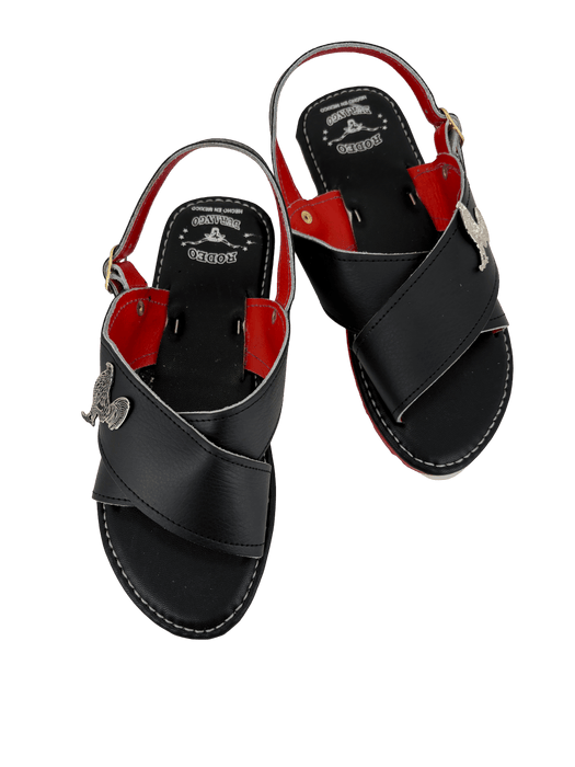 Black "Pin Rooster" with Suela Roja Huarache Cruzado