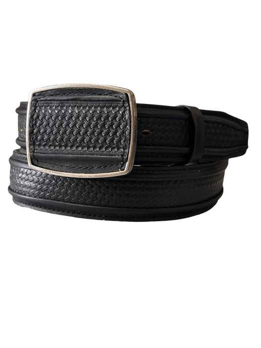 Black Tejido Ovaled Square Buckle Leather Western Belt