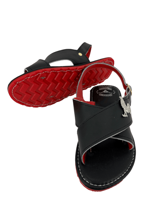 Black "Pin Rooster" with Suela Roja Huarache Cruzado