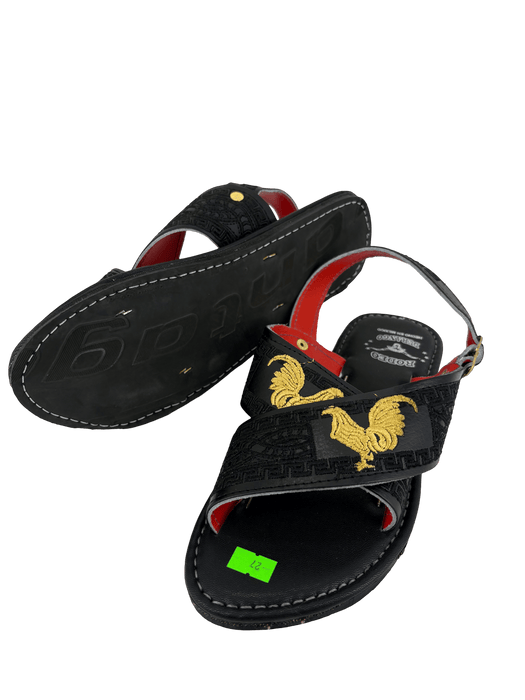 All Black with Gold "Standing Roosters" Silk Thread Cruzado Huarache