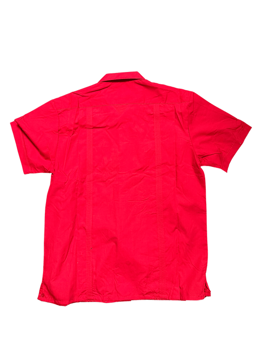 All Red Collared Guayabera Shirt